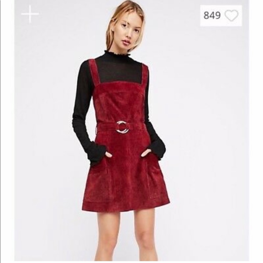 Free People Suede Belted Apron Dress